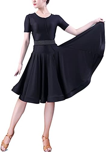 שרוול קצר עם שרוול קצר חצאית נפוצה ריקוד לטיני פרקטיקה שמלות ביצועים קרינולין גזוז