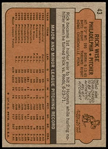 1972 Topps 43 Rick Wise Philadelphia Phillies Ex Phillies