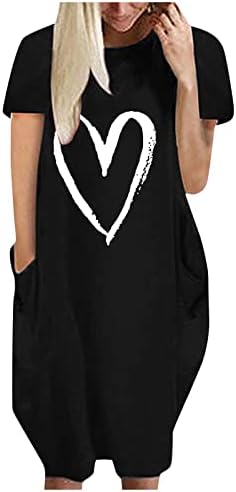 חולצות שרוול קצר של נשים שמלת שמלת אופנה מזדמנת הדפסת לב 2023 שמלות טוניקה קיץ שמלות קצרות רופפות עם כיס