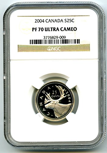 2004 הוכחת כסף קנדה 25 סנט רישום איכות רק 4 ידוע ברבעון PF70 NGC UCAM