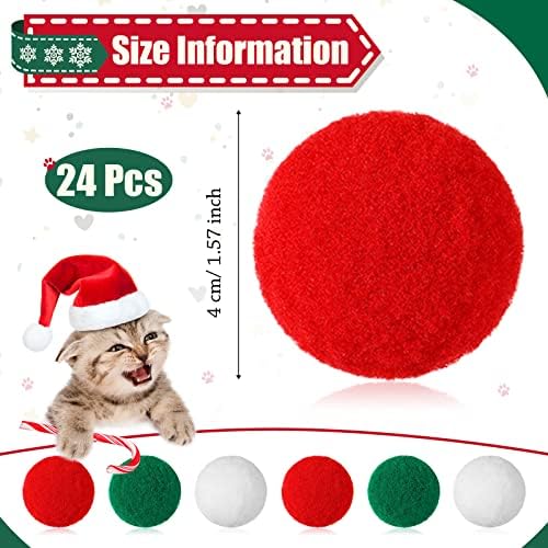 24 יחידות חג המולד חתול צעצוע כדורי רך חתלתול פום פום צעצועים אינטראקטיבי מקורה לחתולים פאף חתול צעצוע כדורי לבד בד כדורי שקט משחק ספוג