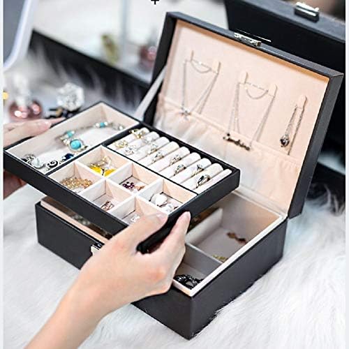 מארגן קופסאות תכשיטים של גרנלוב לנשים, שתי תכשיטים שכבות תכשיטים מארז עם 8 קולבי שרשרת ומחיצה נשלפת לעגילים צמידים טבעות שעונים