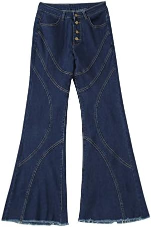מכנסי התלקחות לנשים ז'אן ג'ין מותניים גבוהות מכנסי ג'ינס רחבים מכנסיים נוחים רזים מכנסיים נשים רזות מגפי רזה