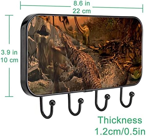 בעלי חיים עתיקים דינוזאורום תנין הדפס מעיל קיר קיר קיר, מתלה מעיל כניסה עם 4 חיבור לעיל מעיל גלימות ארנקים כניסה לחדר אמבטיה סלון