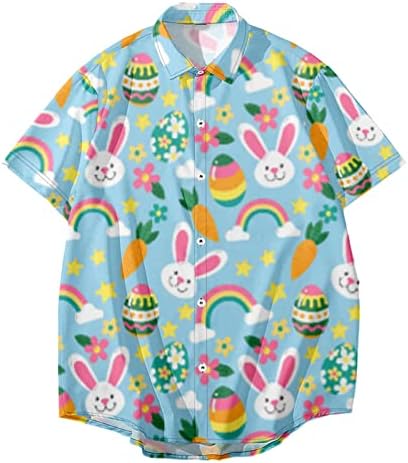 חולצת פסחא שמחה לגברים 2023, חולצת פסחא גברים ביצי ארנב פסחא מודפסות כפתור למטה חולצות יום הפסחא