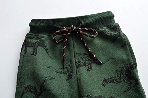 מכנסי כותנה עם דפוס קוף דינוזאור עם הדפס מצויר של בני נוער, מכנסי טרנינג אלסטיים עם שרוך