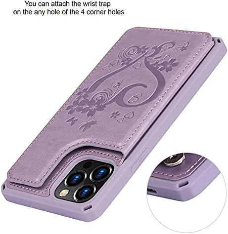 12 פרו / אייפון 12 ארנק מקרה עם חסימת כרטיס מחזיק עבור בנות נשים, פרימיום עור מפוצל מגנטי כפתורים סטנד להעיף רצועת יד מקרה עבור אייפון