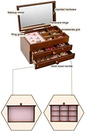 XJJZS קופסת תכשיטים מעץ, ארון תכשיטים ארון ארמונית טבעת שיראקלת שינה מארגן קופסאות אחסון מתנה