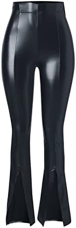 מכנסיים רזים של נשים דמוי עור עיצוב רוכסן עיצוב מותניים גבוהים מכנסיים מזדמנים עם כיסים מרשימים שלל טייץ שלל
