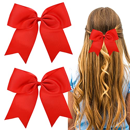 סיבבה אדום שיער קשת קליפ סיכות לנשים בנות 2 יחידות 8 אינץ גדול אדום מוצק צבע קשתות סיכת ראש עם ארוך משיי סאטן זנב גדול שקופיות צרפתית