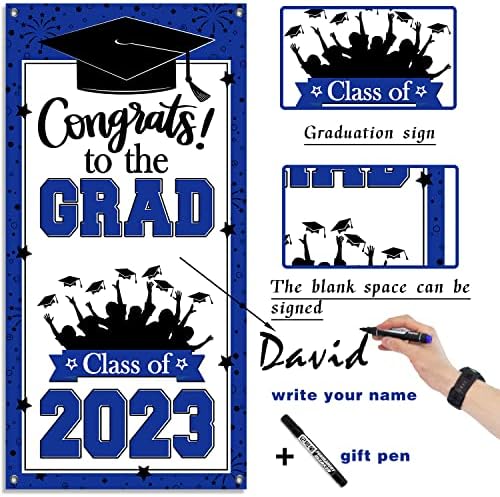 כיתה של 2023 קישוטים למסיבת סיום הכחול מזל טוב כיסוי דלת סיום סיום כתוב את שמך עם עט מתנה