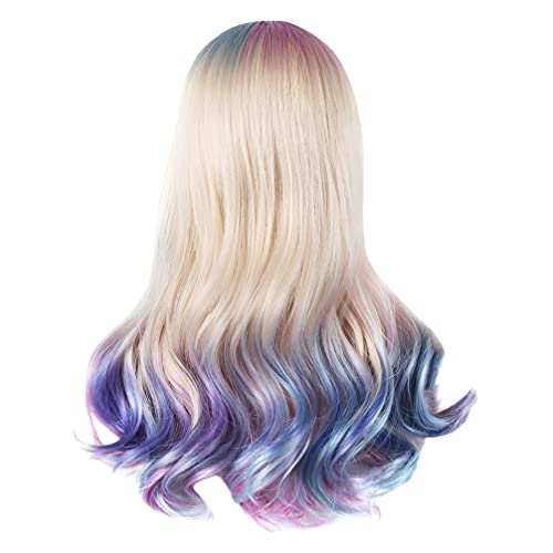 נשים פאות מתולתל גלי שיער פאה טבעי חמוד פאה בלונד כדי כחול-סגול שיפוע פאות לנשים יומי מסיבת קוספליי בלונד פאות נשים פאות