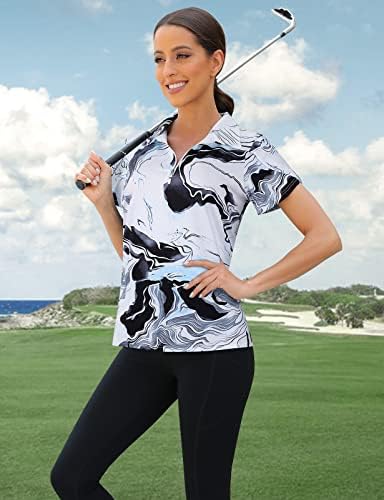 וירציה נשים חולצות פולו גולף 1/4 חפיפות שרוול קצר