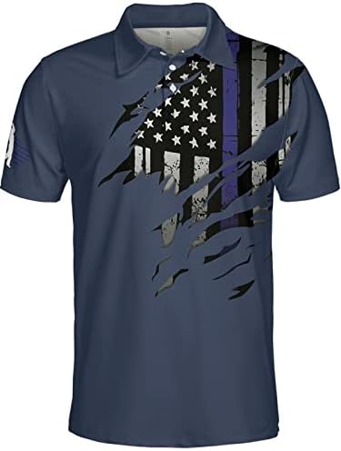 חולצות גולף של Pagymo לגברים חולצת פולו גברים מצחיק חולצת דגל אמריקאית פטריוטית מטורפת
