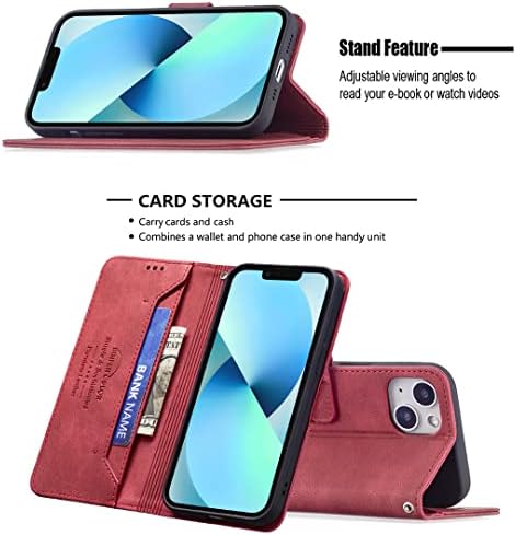 טוהול לאייפון 13 מיני קייס, מארז ארנק פרימיום מחזיק כרטיס בעיטה אבזם מגנטי הפוך נרתיק עור פוליו לאייפון 13 מיני אדום