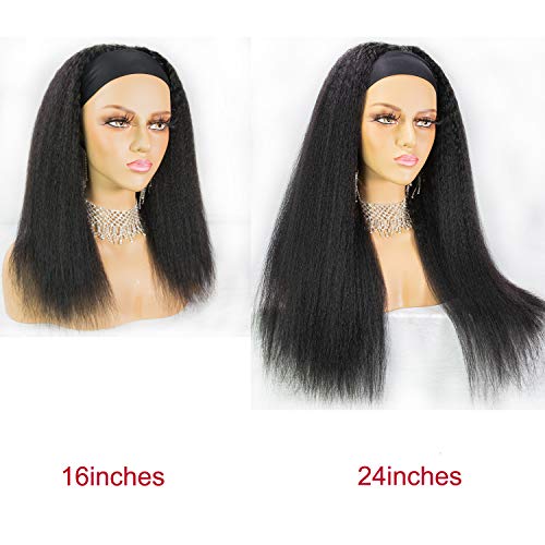 קינקי ישר סרט פאות איטלקי יקי שיער טבעי פאה לנשים שחורות קל ללבוש פאה עם סרט שחור 150 צפיפות 18 סנטימטרים