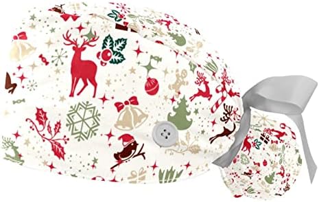 2 מחשבים אחות קרצוף כובעים נשים שיער ארוך, כלבי כלבי חג המולד מקסימים ממתקים כובע עבודה מתכוונן עם כפתור ורצועת זיעה