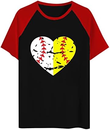 בייסבול חולצות לנשים נערות קצר שרוול גרפי טי קרוע ג ' רזי אהבת כדור מודפס קיץ מזדמן חולצות