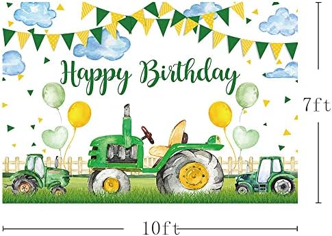 אייבין 10 על 7 רגל חוות טרקטור יום הולדת רקע לילדים ירוק דשא בלון צבעוני דגל עננים צילום רקע שמח 1 מסיבת יום הולדת קישוטי צילומי סטודיו