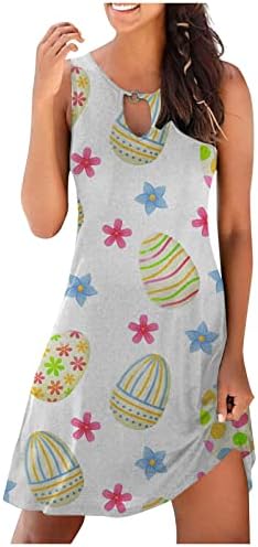 נשים של פסחא ביצת שמלת חור מנעול מזדמן רופף טנק שמלת 2023 קיץ קצר מיני שמלת חוף המפלגה שמלה קיצית