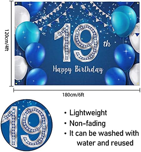 המגר 6 על 4 רגל רקע באנר יום הולדת 19 שמח-קישוטי יום הולדת בן 19 ספקי צד לנשים גברים-כסף כחול
