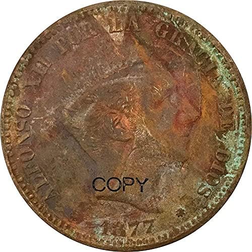 ספרד 10 סנטימוס אלפונסו XII 1877 מטבעות עותק נחושת אדום
