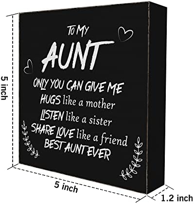 דודה הטובה ביותר אי פעם שלט קופסת עץ שחור, מתנת יום הולדת לדודה בלוק מעץ שלטי קופסאות לוח, מתנות ליום אמהות כפרי בית מגורים עיצוב שולחן