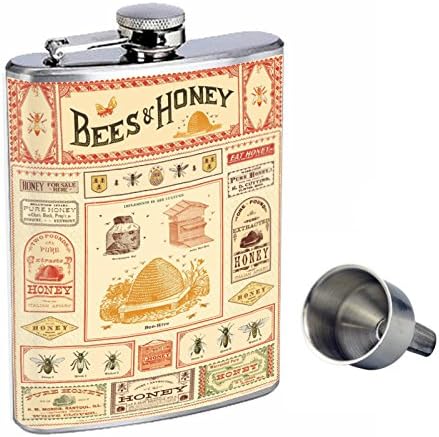 שלמות בסגנון 8 עוז נירוסטה ויסקי בקבוק עם משפך חינם ד-026 דבורים ודבש