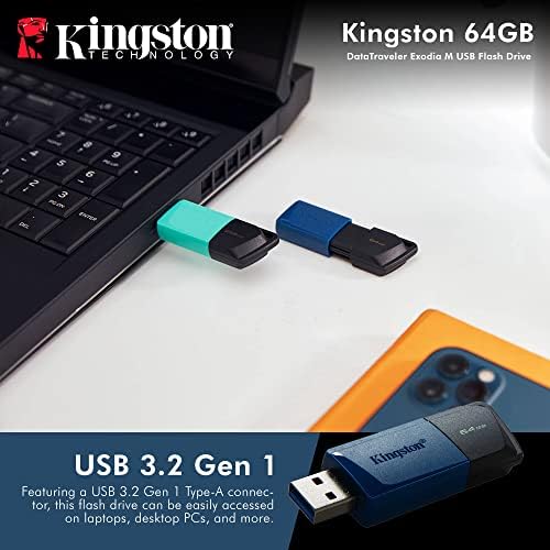 קינגסטון 64GB DataTraveler exodia m כונן פלאש - DTXM/ 64GB W/ USB 3.2 GEN 1 Type -A חיבור הוא חלק מצרור XPIX הכולל בד ניקוי מיקרופייבר