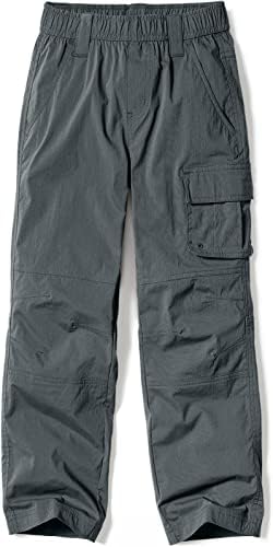 CQR ילדים מכנסי מטען לטיולי נוער, מכנסי קמפינג חיצוניים, UPF 50+ מכנסיים רגילים יבש מהיר