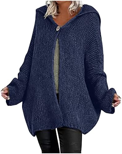 אופנת נשים RMXEI 2022 נשים פנס-שרוול כפתור אחד כבל קפוצ'ונים סרוגים ארוכים סוודר מרווח לבגדי לבש חיצוניים