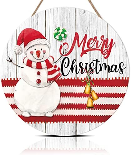 איש שלג של Lhiuem תלוי לוחות עץ עגולים, חג שמח מסביר פנים שלטי דלת כניסה ראש השנה שלט עץ עץ חג המולד נושאים חורפי דפוס לבית, למסיבה, לעיצוב