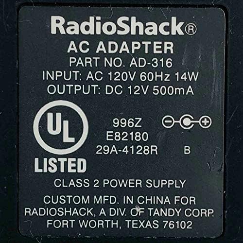 RadioShack AD-316 AC מתאם AC אספקת חשמל 12V 500MA
