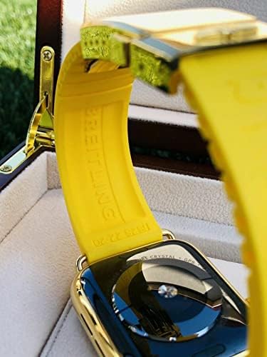 Custom De Billas Lux 24K מצופה זהב 45 ממ IWatch Series 7 פריסת גומי צהוב ברייטלינג