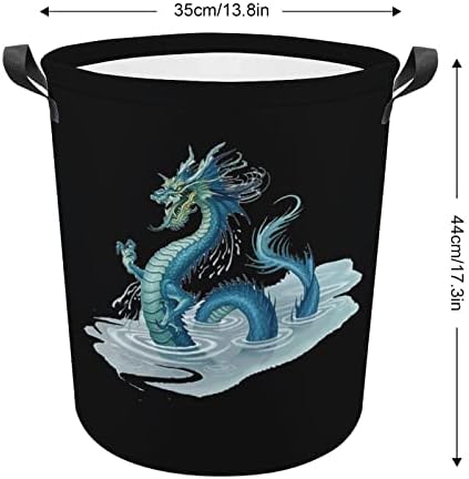 דרקון הסיני סלי כביסה עם ידיות עמיד למים עגול מתקפל בגדי סל אחסון תיק ארגונית