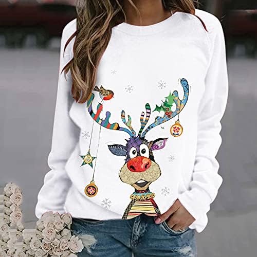 נשים סווטשירט לחג המולד שרוול ארוך צוואר צוואר חג המולד של איילים גרפיים סוודר סוודר מזדמן חולצה חולצה