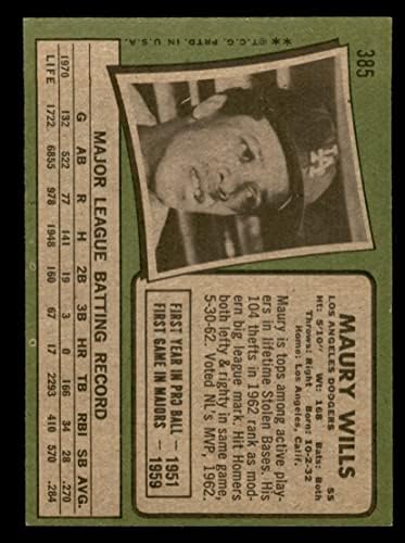 1971 Topps 385 Maury Wills Los Angeles Dodgers Ex/MT Dodgers