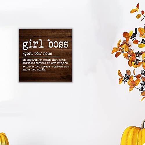 הגדרת בוס ילדה שלטי עץ סימני עץ אמרות חיוביות שלט תלייה טיפוגרפיה פוסט הדפס בית קיר עיצוב קיר קישוטי עץ מינימליסטי שלט לסלון חדר שינה