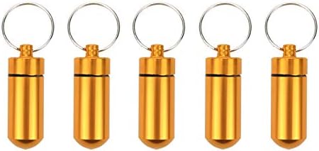 דאסאני 5 יחידות נייד אלומיניום גלולת תיבת אטום מקרה מחזיק מפתחות, כיס רפואת בקבוק עבור פעילויות חוצות קמפינג נסיעה, צהוב